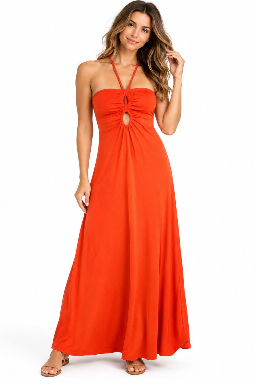 Sincerely Jules Women’s Orange Halter Cutout Maxi Dress Size Small NWOT